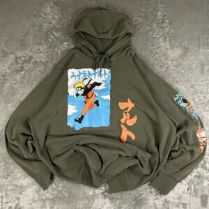 2007 Y2K Naruto Shippuden Anime Khaki Green Graphic Hoodie Size 2XL